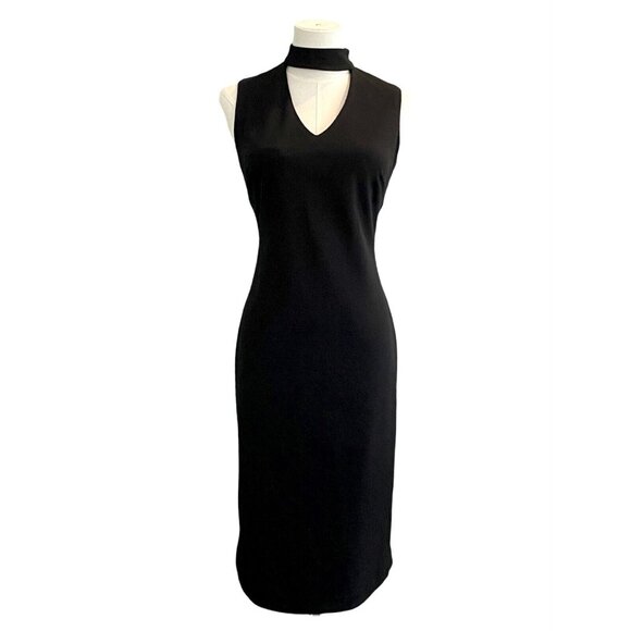 Calvin Klein Sleeveless V-Neck Choker Obsidian Black Knit Sheath Dress Size 8 - Picture 2 of 7